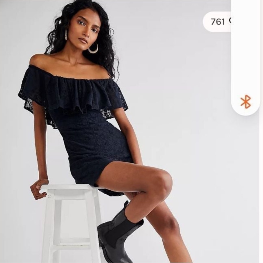 Free People Dark Blue Girl Crush Lace Mini Dress